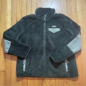 LL BEAN FUZZY FLEECE FULL ZIP Jacket Coat Women Size XL SNAP BUTTON POCKET GREEN